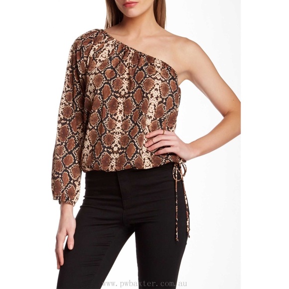 BCBGMAXAZRIA Womens Python Off-Shoulder Blouse